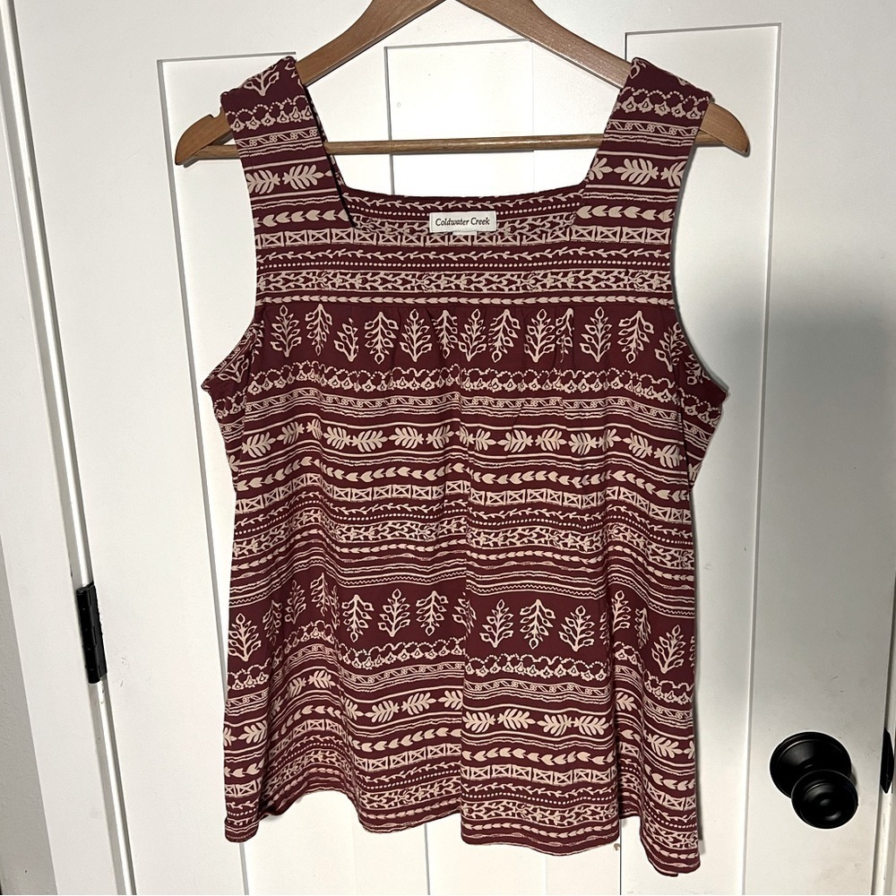 Coldwater Creek Womens Tank Top Set Geometric Square Neck 100% Cotton Size L